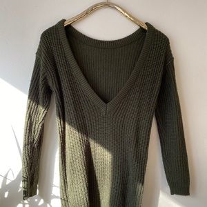 Wet Seal Forest Green w Open V Back Ribbed Sweater